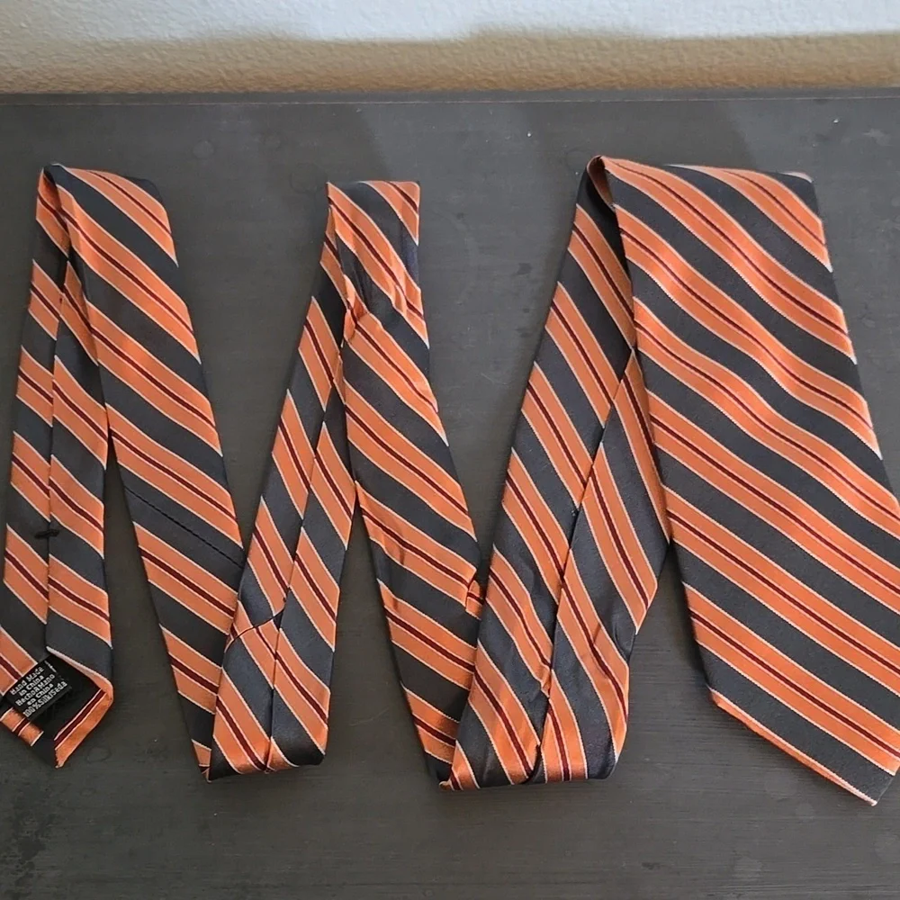 Perry Ellis Orange Striped Tie 100% Silk